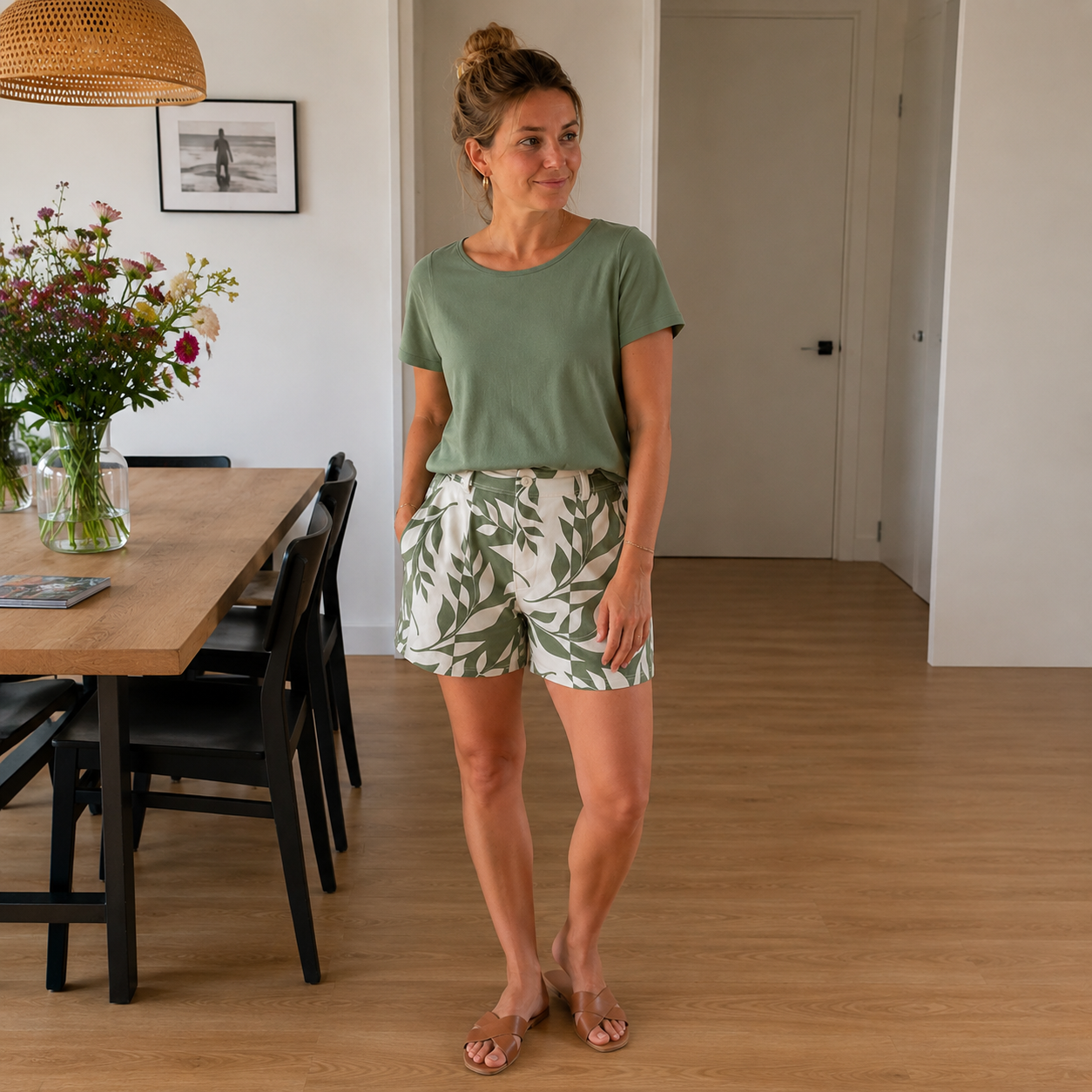 Camille | Women's Two-Piece Set V-Neck Botanical Print