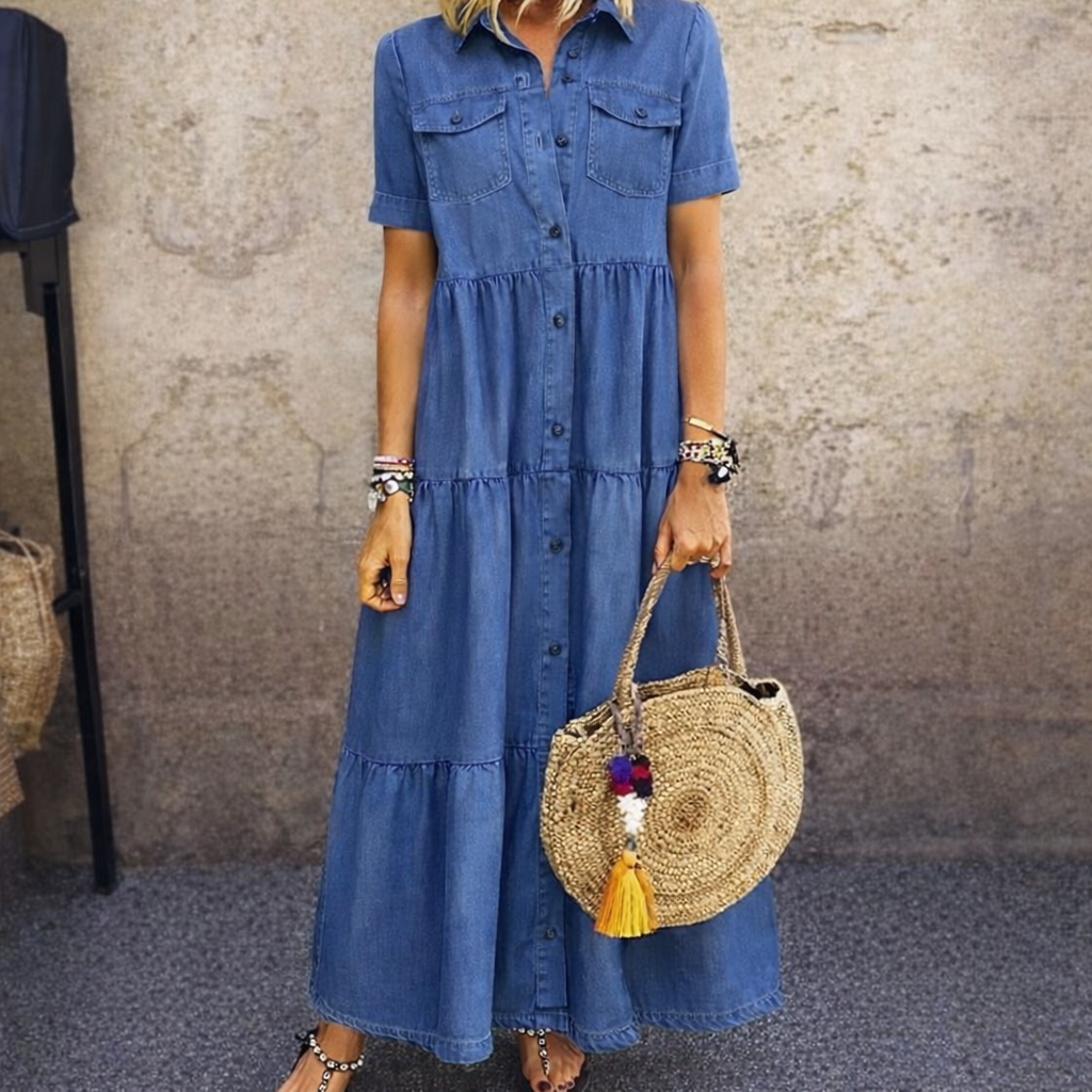 Maeva | Women's Button Front Tiered Maxi Dress