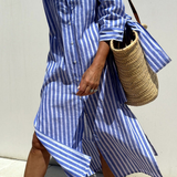 Marisette | Women's Striped V-Neck Midi Shirt Dress