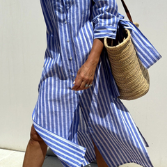 Marisette | Women's Striped V-Neck Midi Shirt Dress