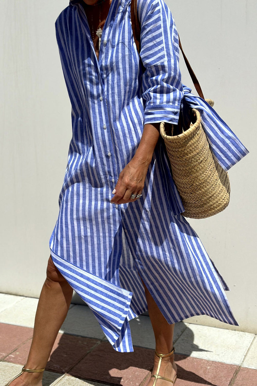 Marisette | Women's Striped V-Neck Midi Shirt Dress