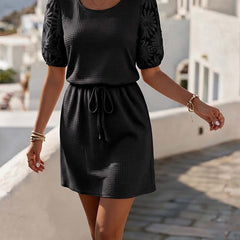 Adalynne | Women's Round-Neck Puff Sleeve Midi Dress