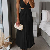 Solara | Women's Pleated V-Neck Maxi Dress – Wedding Guest
