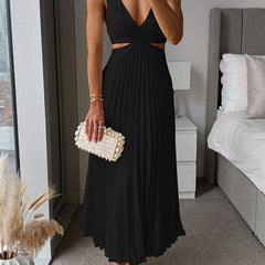 Solara | Women's Pleated V-Neck Maxi Dress – Wedding Guest