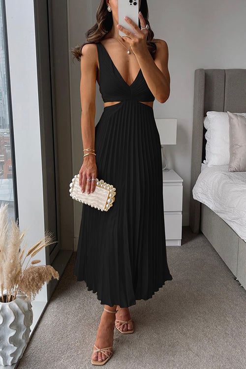 Solara | Women's Pleated V-Neck Maxi Dress – Wedding Guest