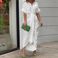Genevieve | Women's High-Waist Flounce Collar Midi Dress