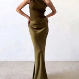 Nadège | Wedding Guest One-Shoulder Pleated Maxi Dress