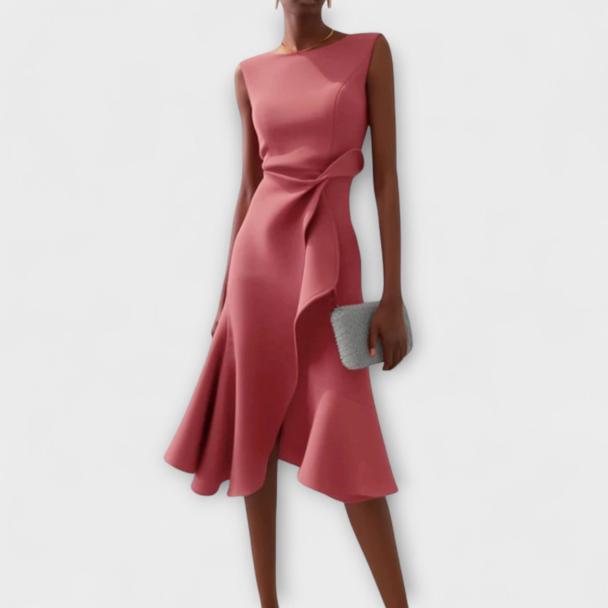 Éveline | Women's Sleeveless Asymmetric Drape Midi Dress