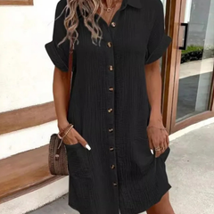 Josephine | Women's Button Front Short Sleeve Shirt Dress