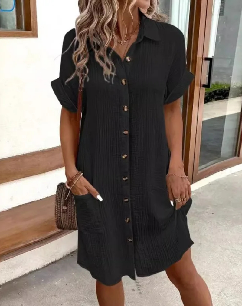 Josephine | Women's Button Front Short Sleeve Shirt Dress