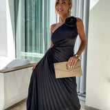 Isabeau | Wedding Guest One-Shoulder Pleated Midi Dress
