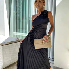Isabeau | Wedding Guest One-Shoulder Pleated Midi Dress