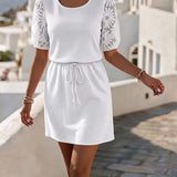 Adalynne | Women's Round-Neck Puff Sleeve Midi Dress