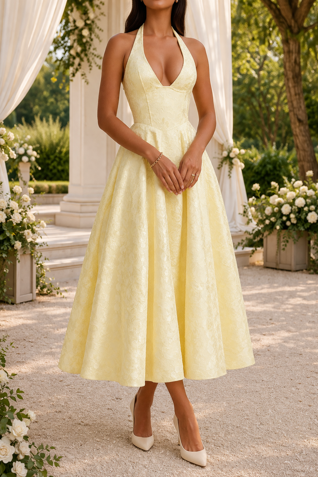 Harlan | Wedding Guest Halterneck Midi Dress for Women