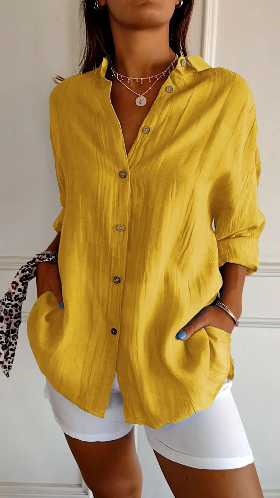 Odette | Women's Relaxed-Fit V-Neck Button Down Shirt