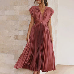 Rosalie | Wedding Guest Pleated V-Neck Midi Dress