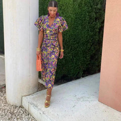 Daphne | Wedding Guest Wrap Dress with Puff Sleeves