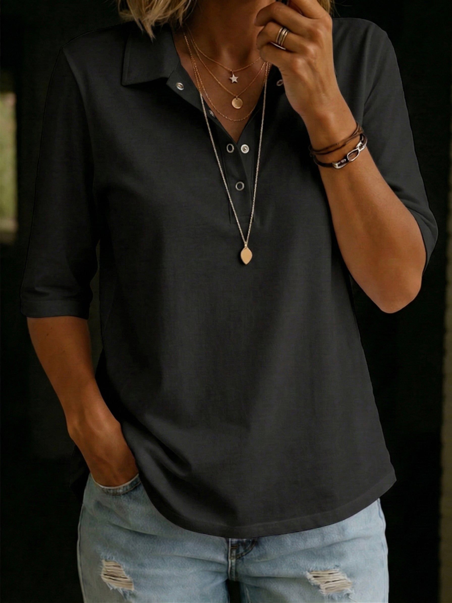 Harlow | Women's V-Neck Knit Polo Top