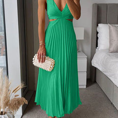 Solara | Women's Pleated V-Neck Maxi Dress – Wedding Guest