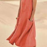 Nolan | Women's Scoop-Neck Sleeveless Midi Dress with Pockets