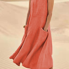 Nolan | Women's Scoop-Neck Sleeveless Midi Dress with Pockets