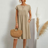 Marisol | Women's A-Line Short Sleeve Pocket Midi Dress
