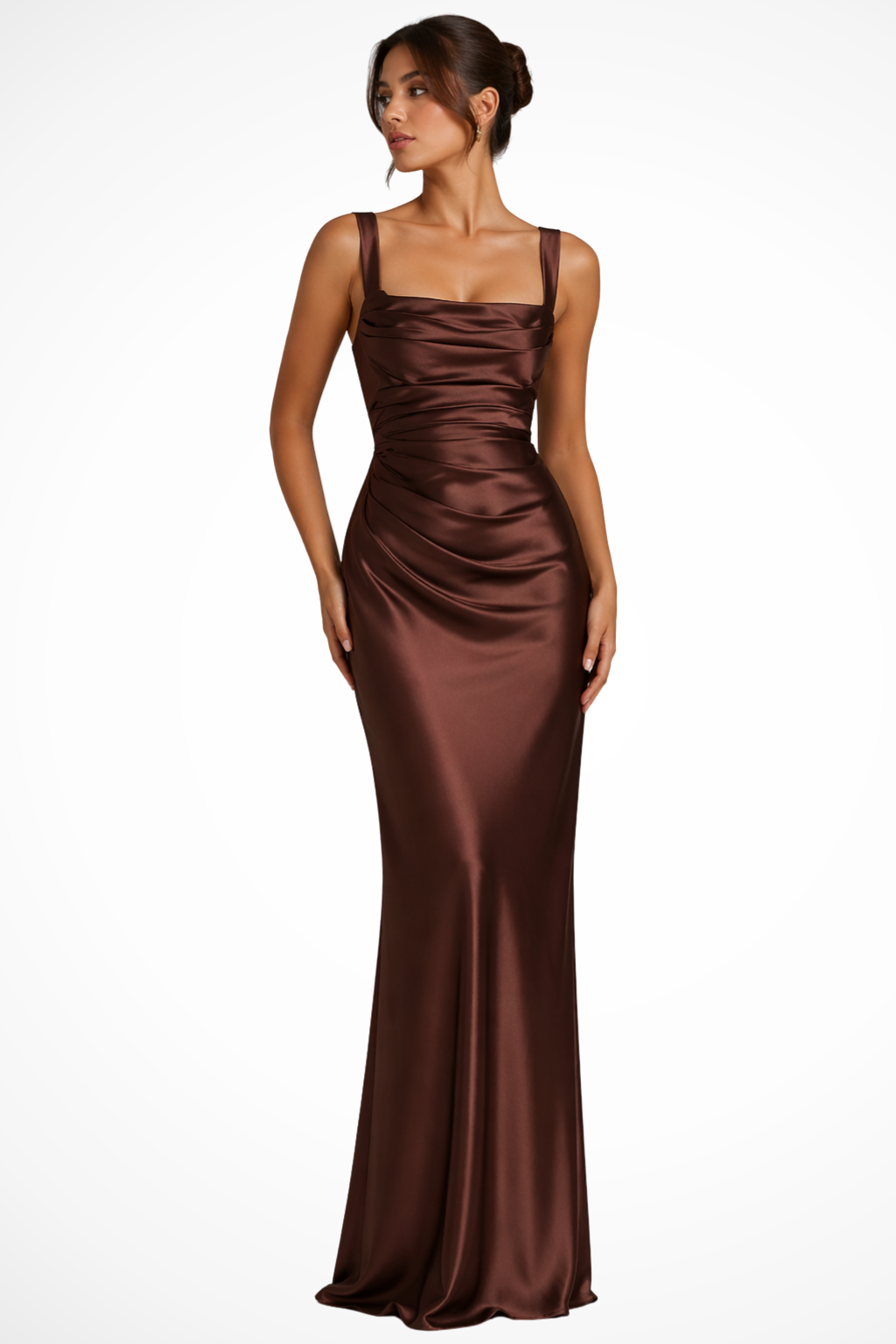 Marisette | Wedding Guest Ruched Square Neck Maxi Dress