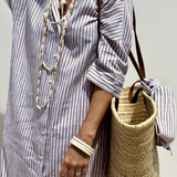Marisette | Women's Striped V-Neck Midi Shirt Dress