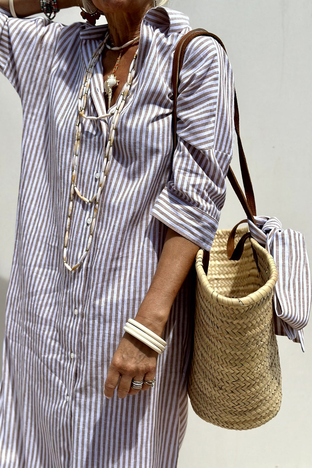 Marisette | Women's Striped V-Neck Midi Shirt Dress