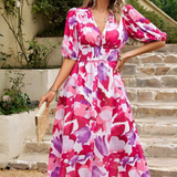 Amara | Wedding Guest Floral V-Neck Midi Dress for Women