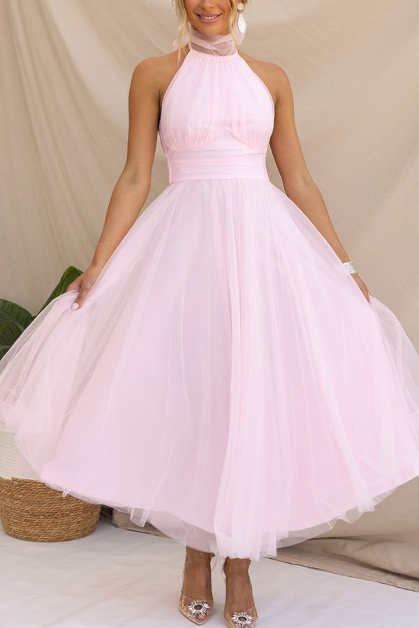 Genevieve | Wedding Guest Halterneck A-Line Midi Dress