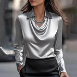 Camille | Women's Draped Neckline Satin Blouse