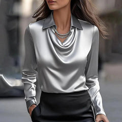 Camille | Women's Draped Neckline Satin Blouse