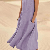Nolan | Women's Scoop-Neck Sleeveless Midi Dress with Pockets