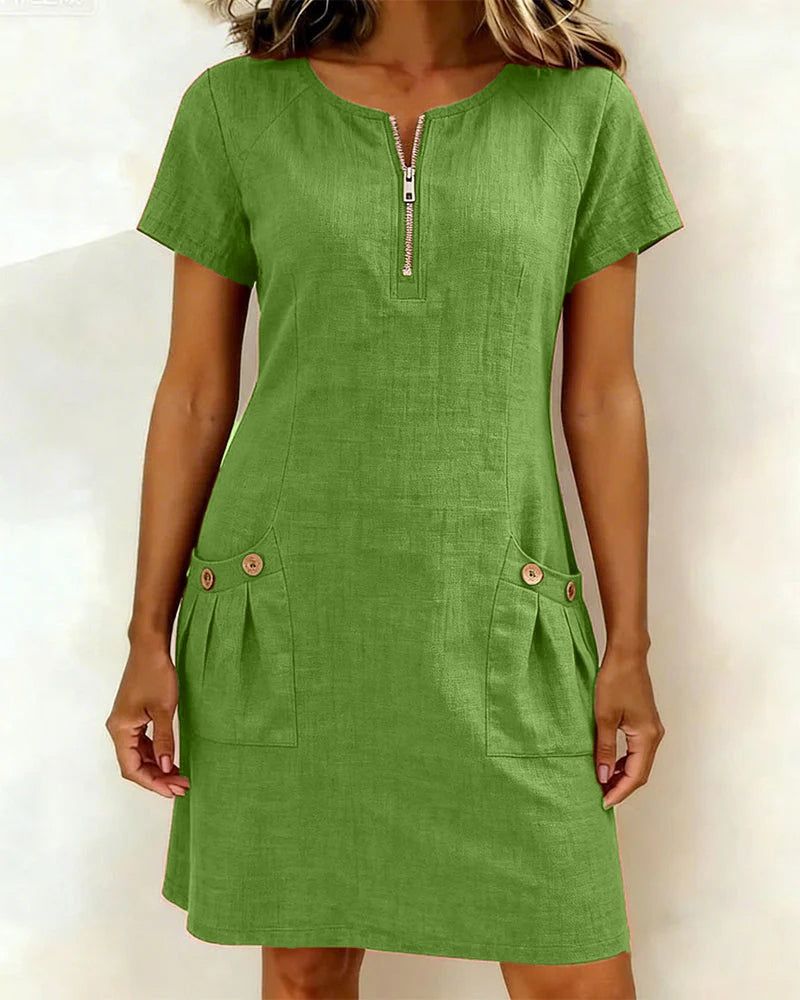 Nolette | Women's A-Line Short-Sleeve Dress with Pockets