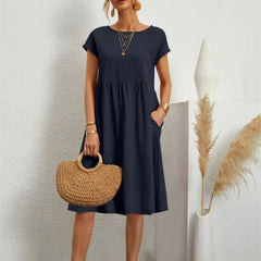 Marisol | Women's A-Line Short Sleeve Pocket Midi Dress