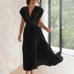 Rosalie | Wedding Guest Pleated V-Neck Midi Dress