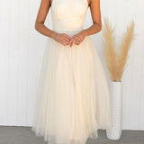 Genevieve | Wedding Guest Halterneck A-Line Midi Dress