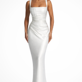 Marisette | Wedding Guest Ruched Square Neck Maxi Dress