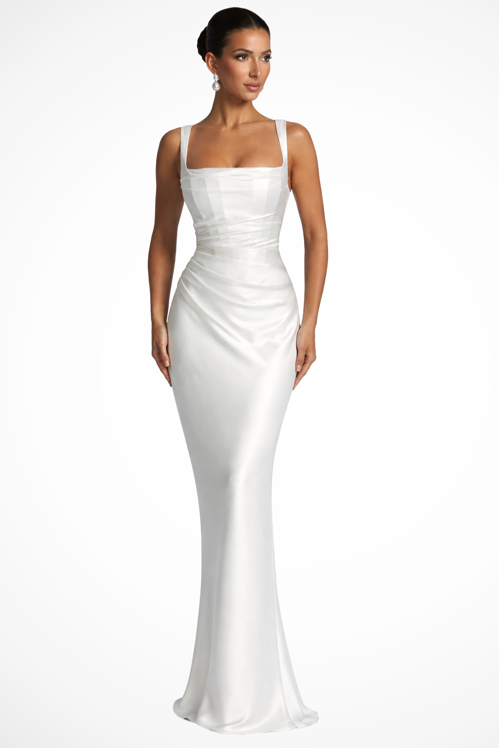 Marisette | Wedding Guest Ruched Square Neck Maxi Dress