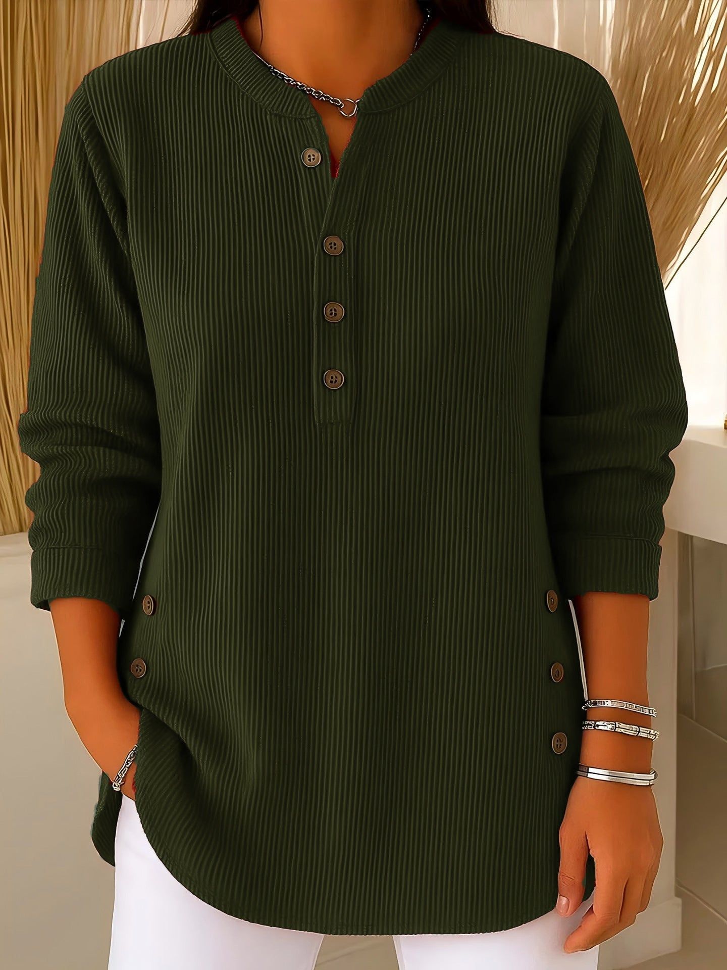 Gabrielle | Women's Ribbed Button-Front Tunic Sweater