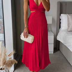 Solara | Women's Pleated V-Neck Maxi Dress – Wedding Guest