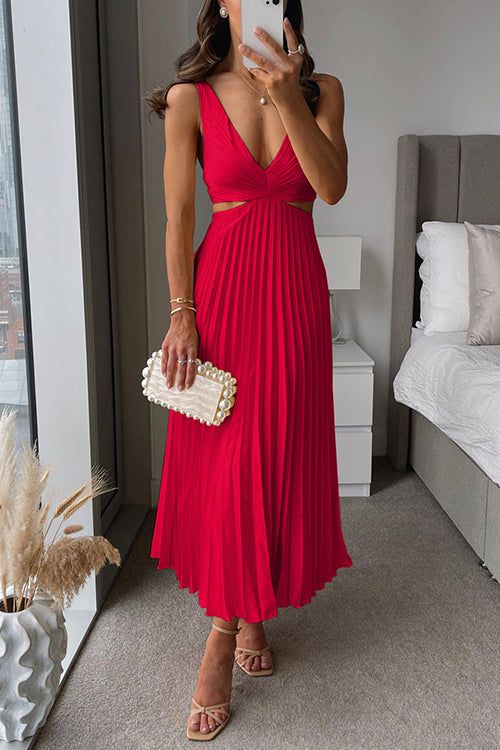 Solara | Women's Pleated V-Neck Maxi Dress – Wedding Guest