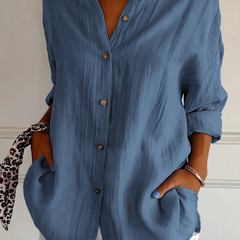 Odette | Women's Relaxed-Fit V-Neck Button Down Shirt