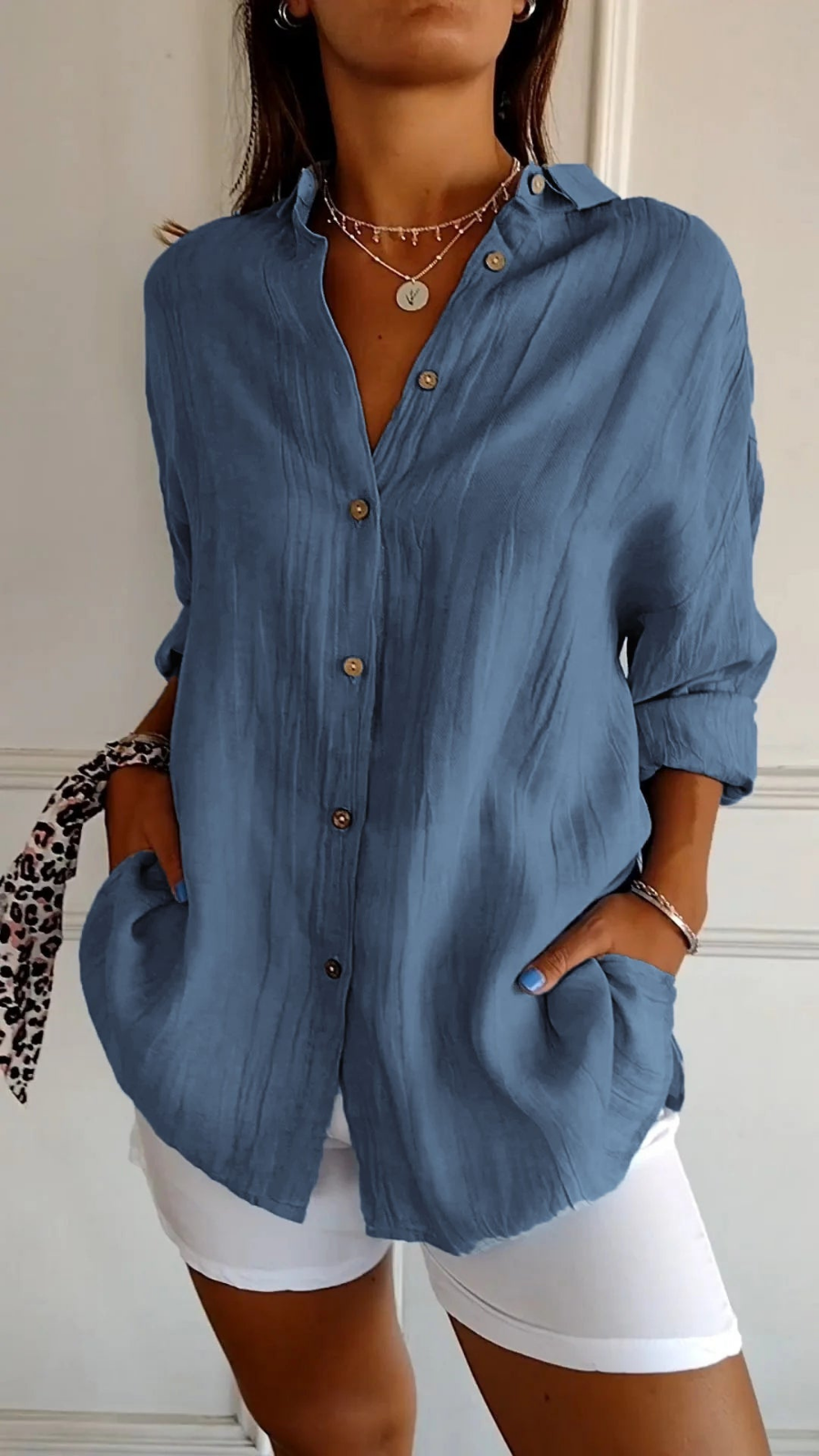 Odette | Women's Relaxed-Fit V-Neck Button Down Shirt