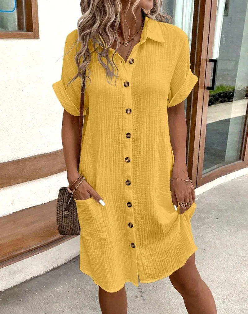 Josephine | Women's Button Front Short Sleeve Shirt Dress