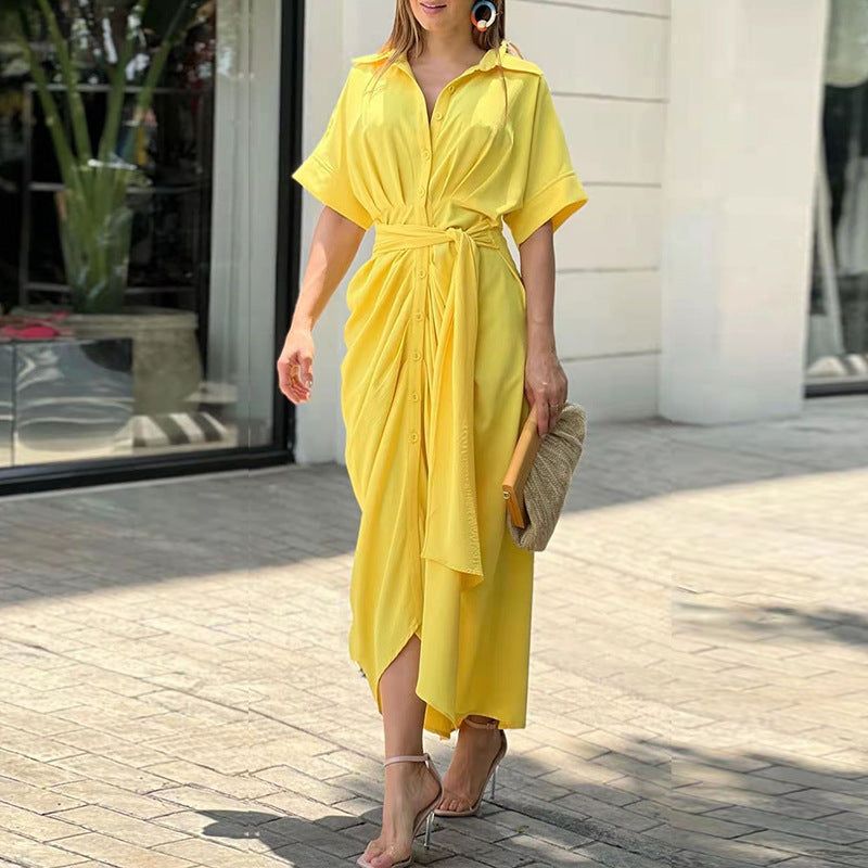 Genevieve | Women's High-Waist Flounce Collar Midi Dress
