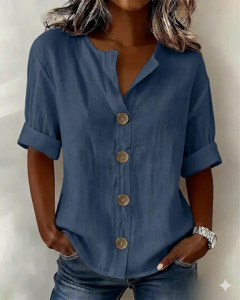 Odalric | Women's Relaxed-Fit Button Front Short Sleeve Blouse