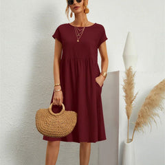 Marisol | Women's A-Line Short Sleeve Pocket Midi Dress