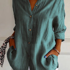 Odette | Women's Relaxed-Fit V-Neck Button Down Shirt